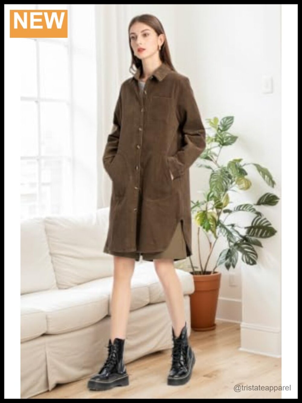Women's Corduroy Shirt Jacket Long Sleeve Button Down Overshirt with Pockets - Picture 5 of 6